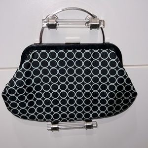 Banana Republic 100% Silk Clutch Purse w/Cow Leather Trim and Metal Handles